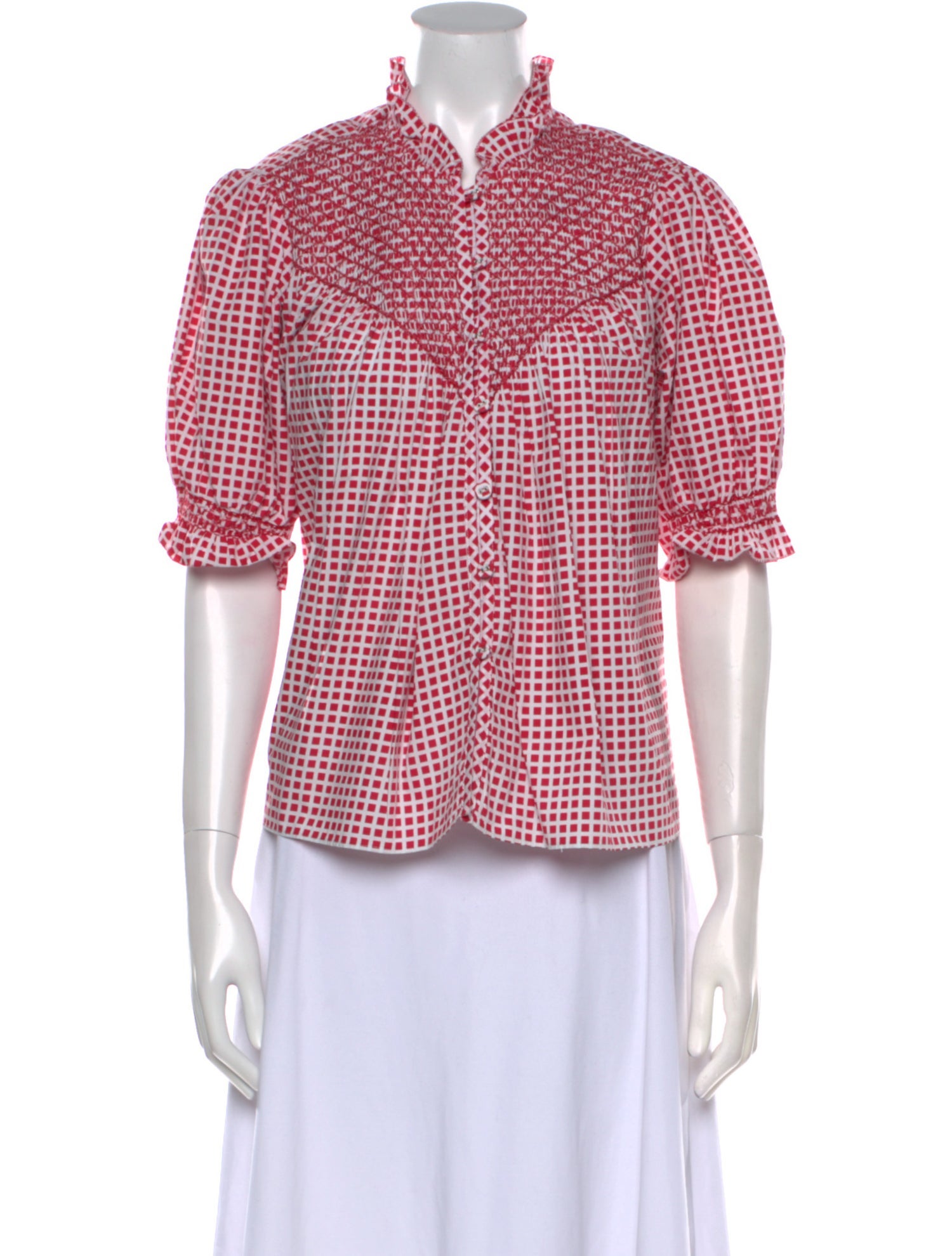 Loretta Caponi Printed Mock Neck Button-Up Top w/ Tags