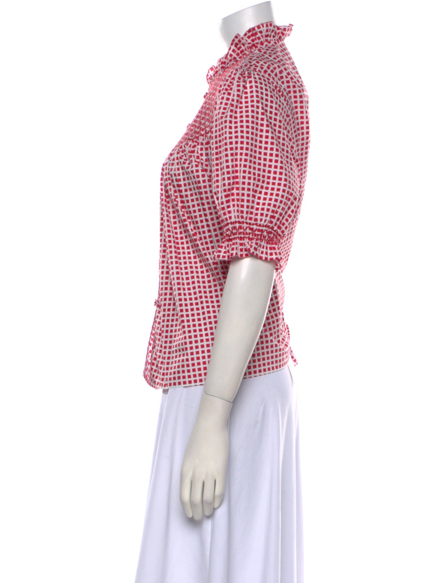 Loretta Caponi Printed Mock Neck Button-Up Top w/ Tags