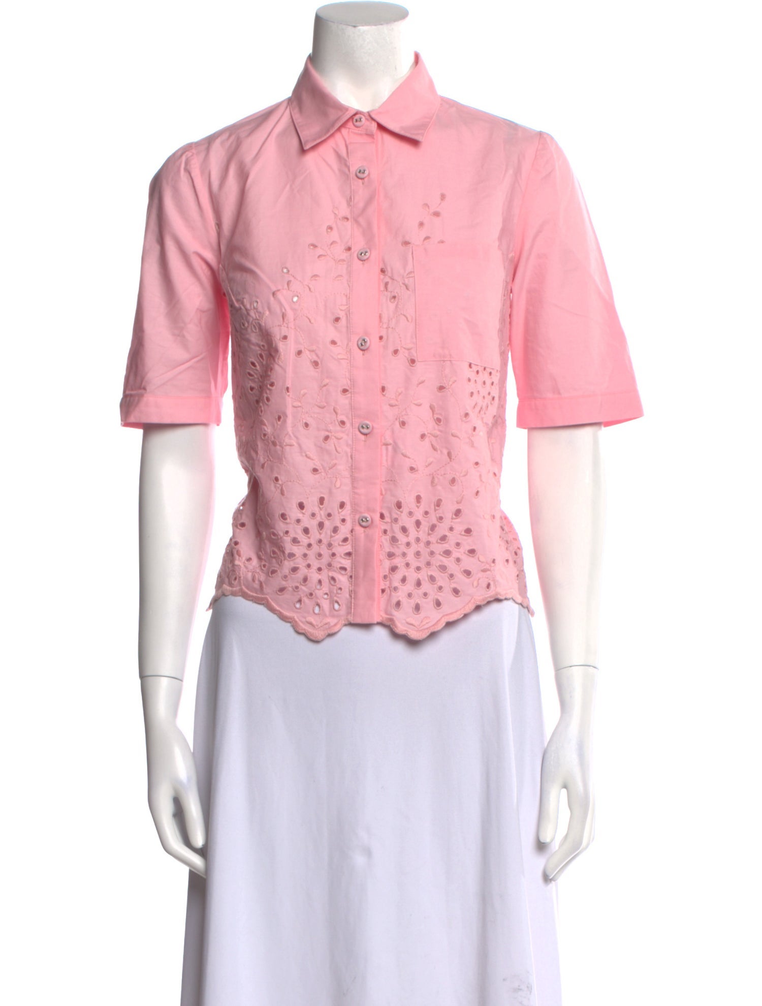 Loretta Caponi Short Sleeve Button-Up Top