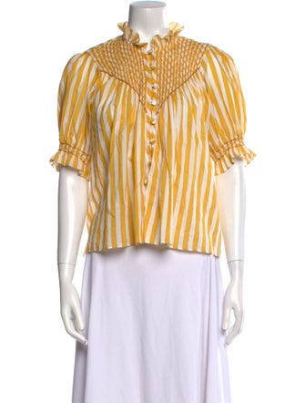 Loretta Caponi Striped Mock Neck Button-Up Top