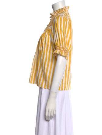 Loretta Caponi Striped Mock Neck Button-Up Top