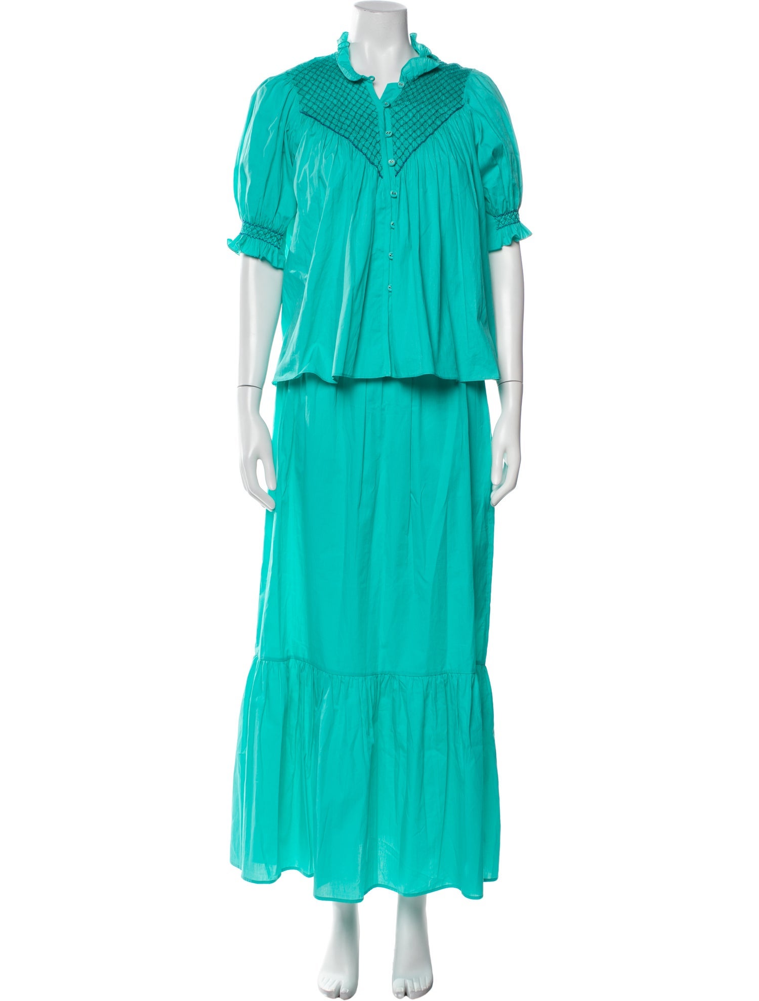 Loretta Caponi Embroidered Accent Skirt Set