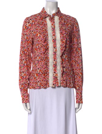 Loretta Caponi Floral Print Long Sleeve Button-Up Top