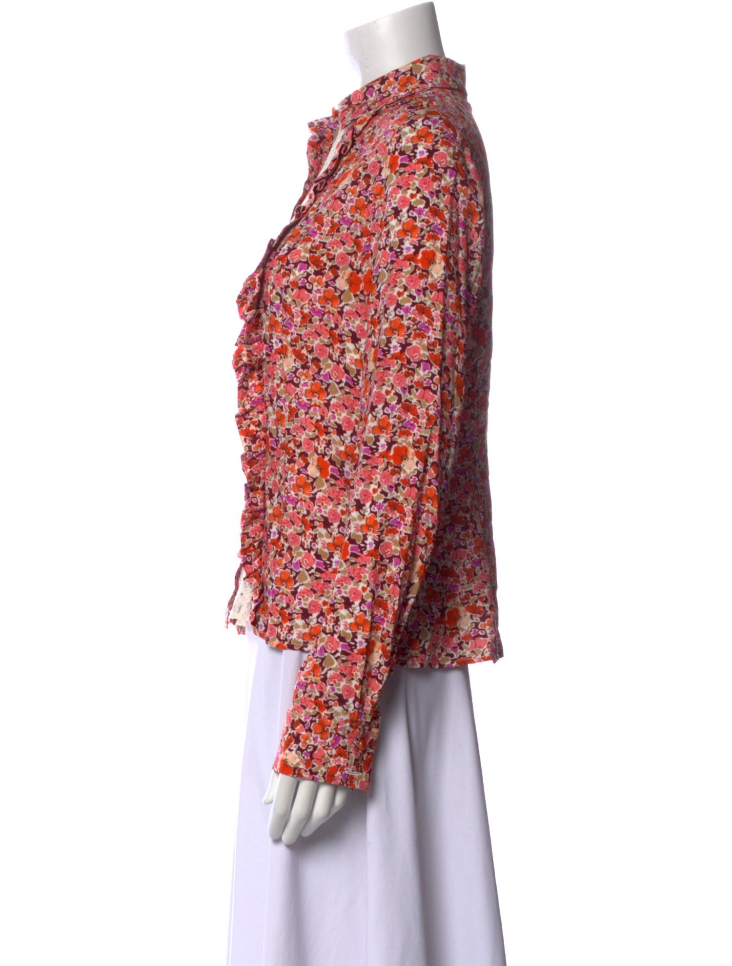 Loretta Caponi Floral Print Long Sleeve Button-Up Top