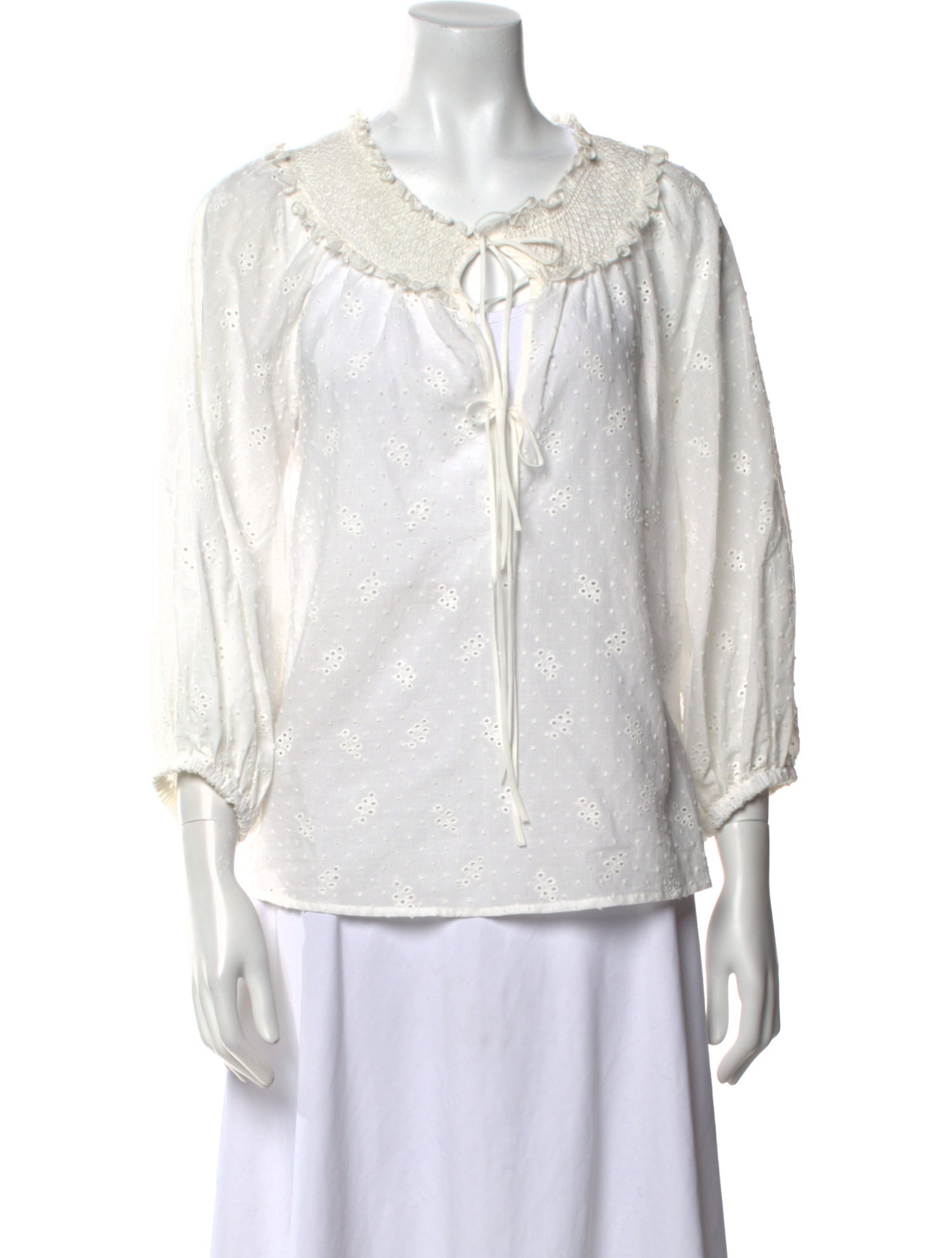 Loretta Caponi V-Neck Three-Quarter Sleeve Blouse w/ Tags