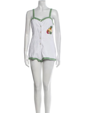 Loretta Caponi Graphic Print Square Neckline Romper