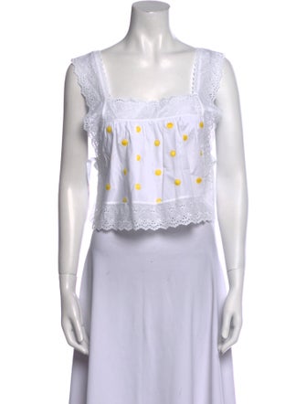 Loretta Caponi Printed Square Neckline Crop Top