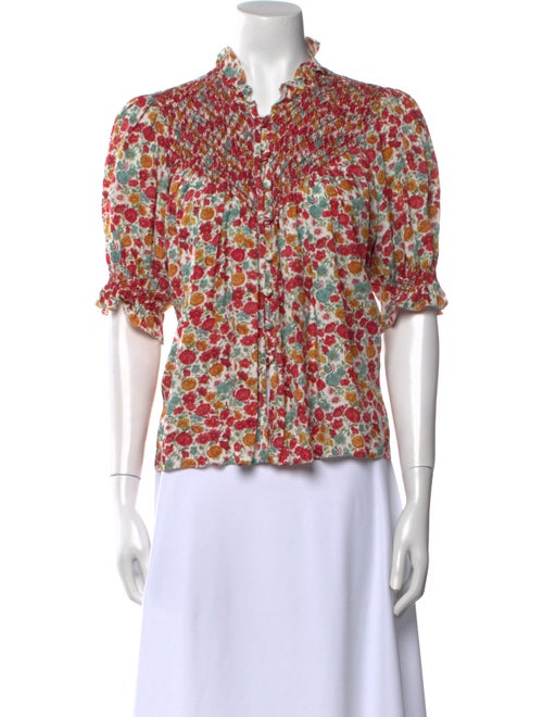 Loretta Caponi Floral Print Mock Neck Blouse