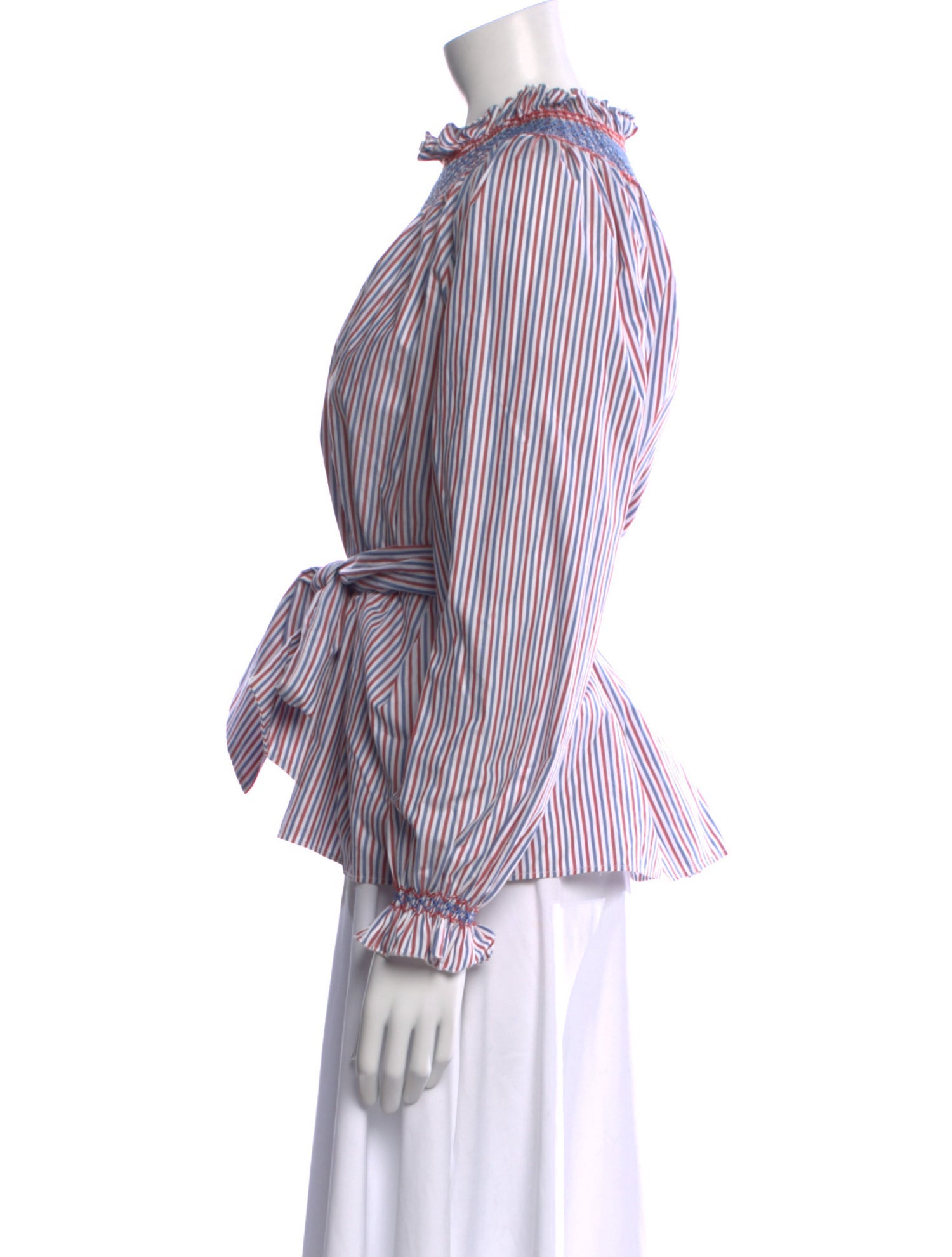Loretta Caponi Striped Mock Neck Blouse