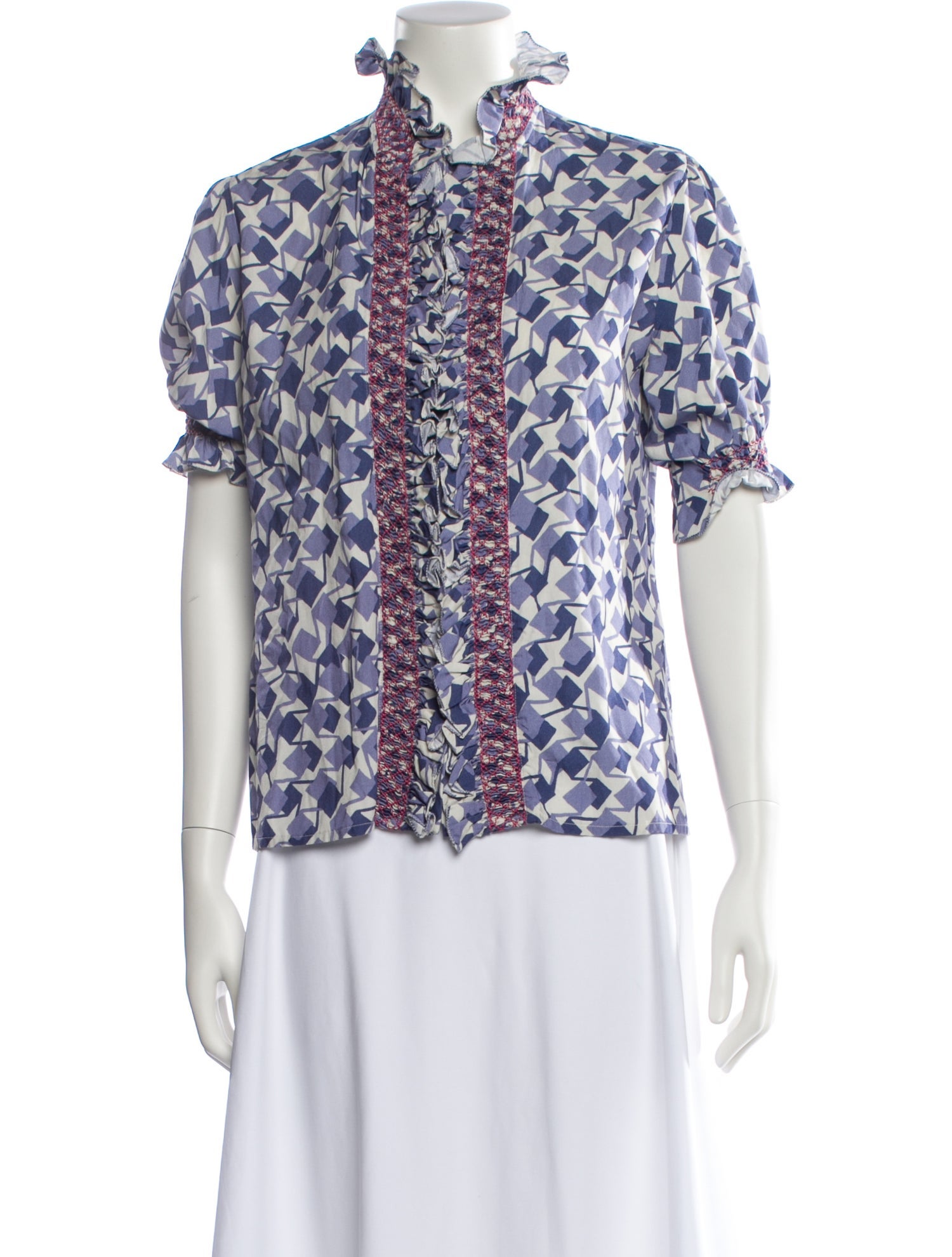 Loretta Caponi Printed Mock Neck Blouse