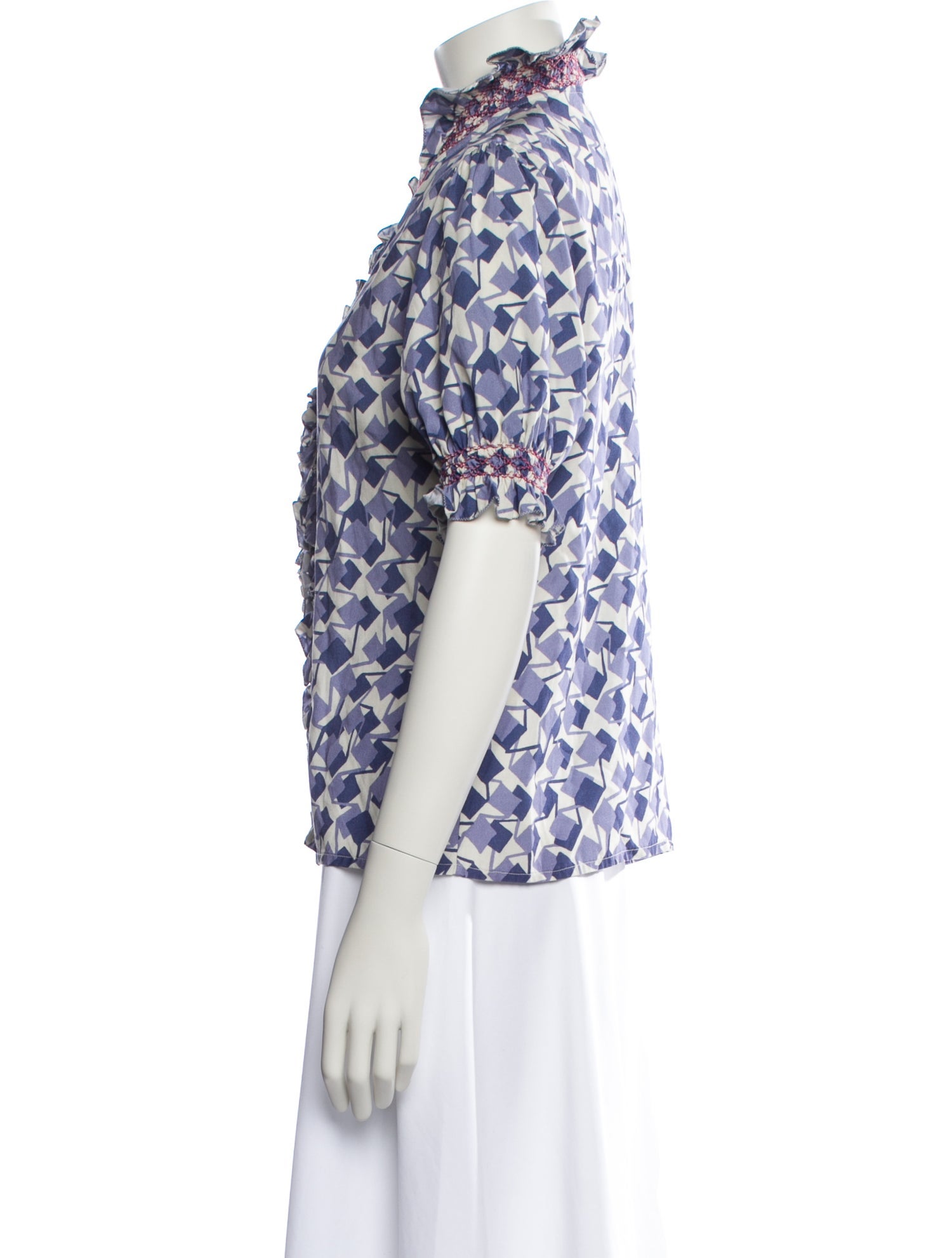 Loretta Caponi Printed Mock Neck Blouse