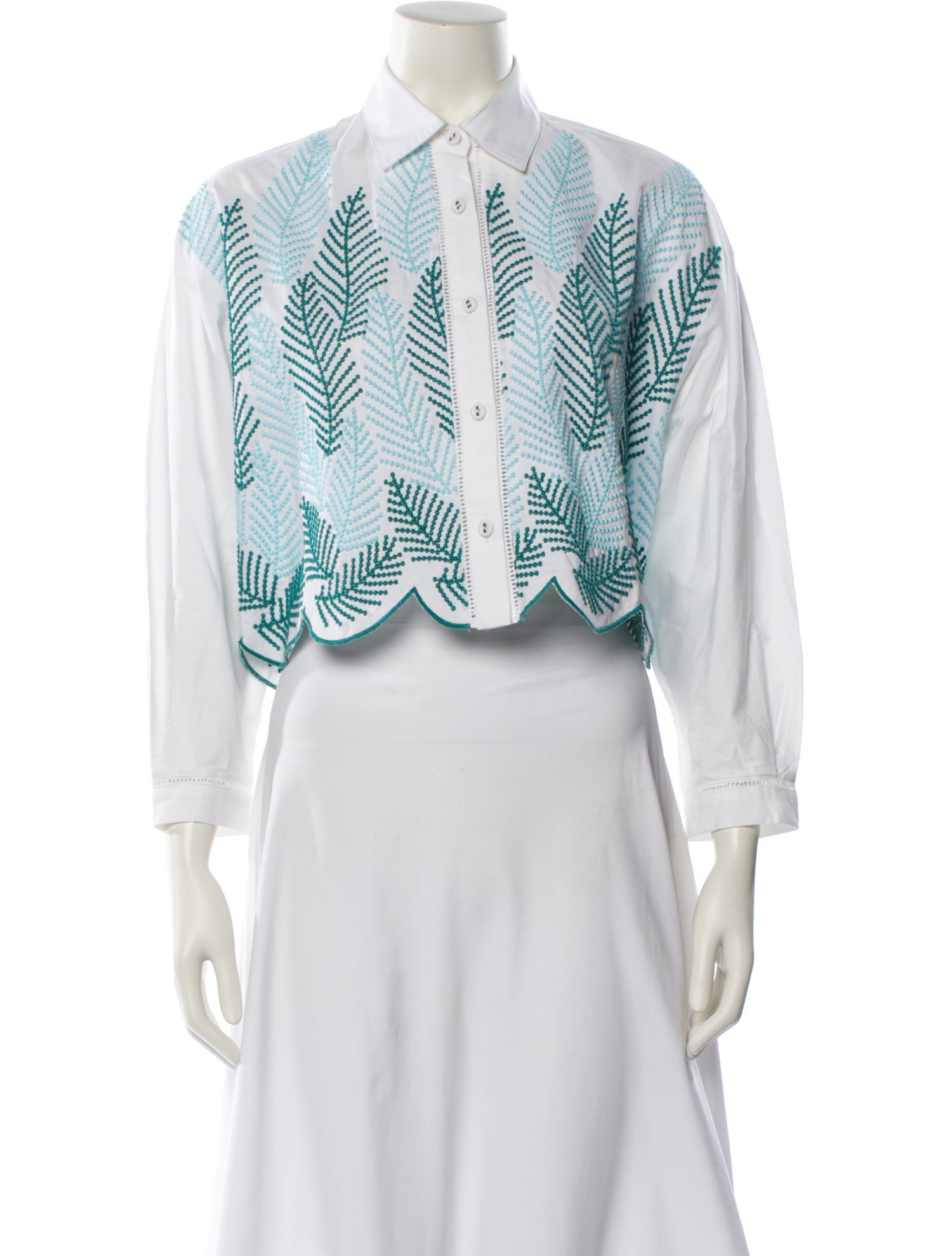 Loretta Caponi Striped Three-Quarter Sleeve Crop Top