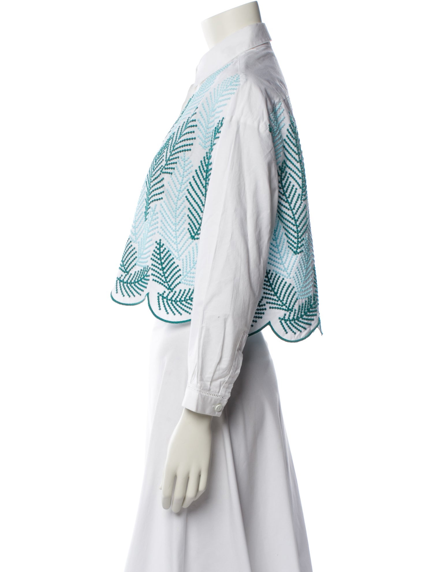 Loretta Caponi Striped Three-Quarter Sleeve Crop Top