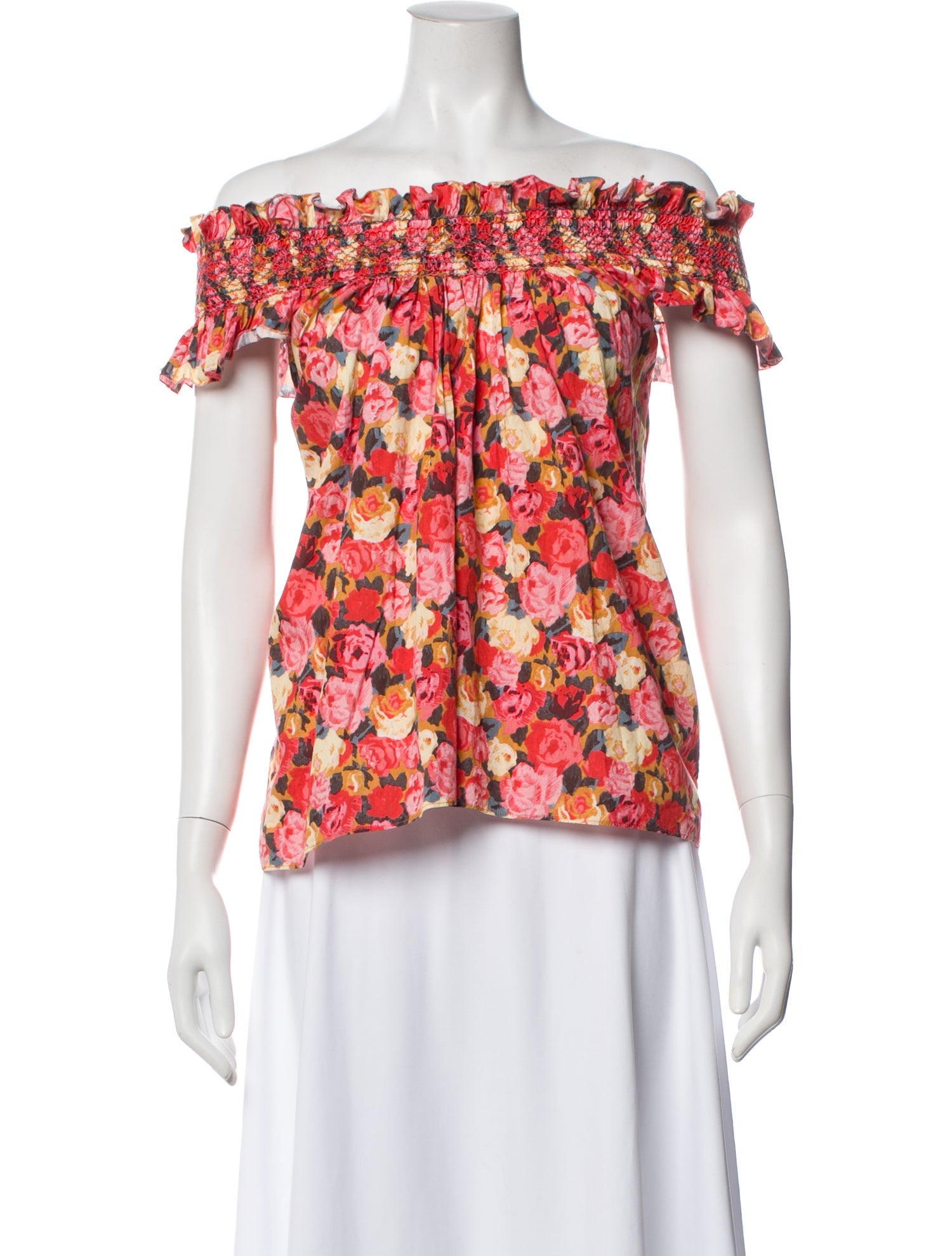 Loretta Caponi Floral Print Off-The-Shoulder Blouse