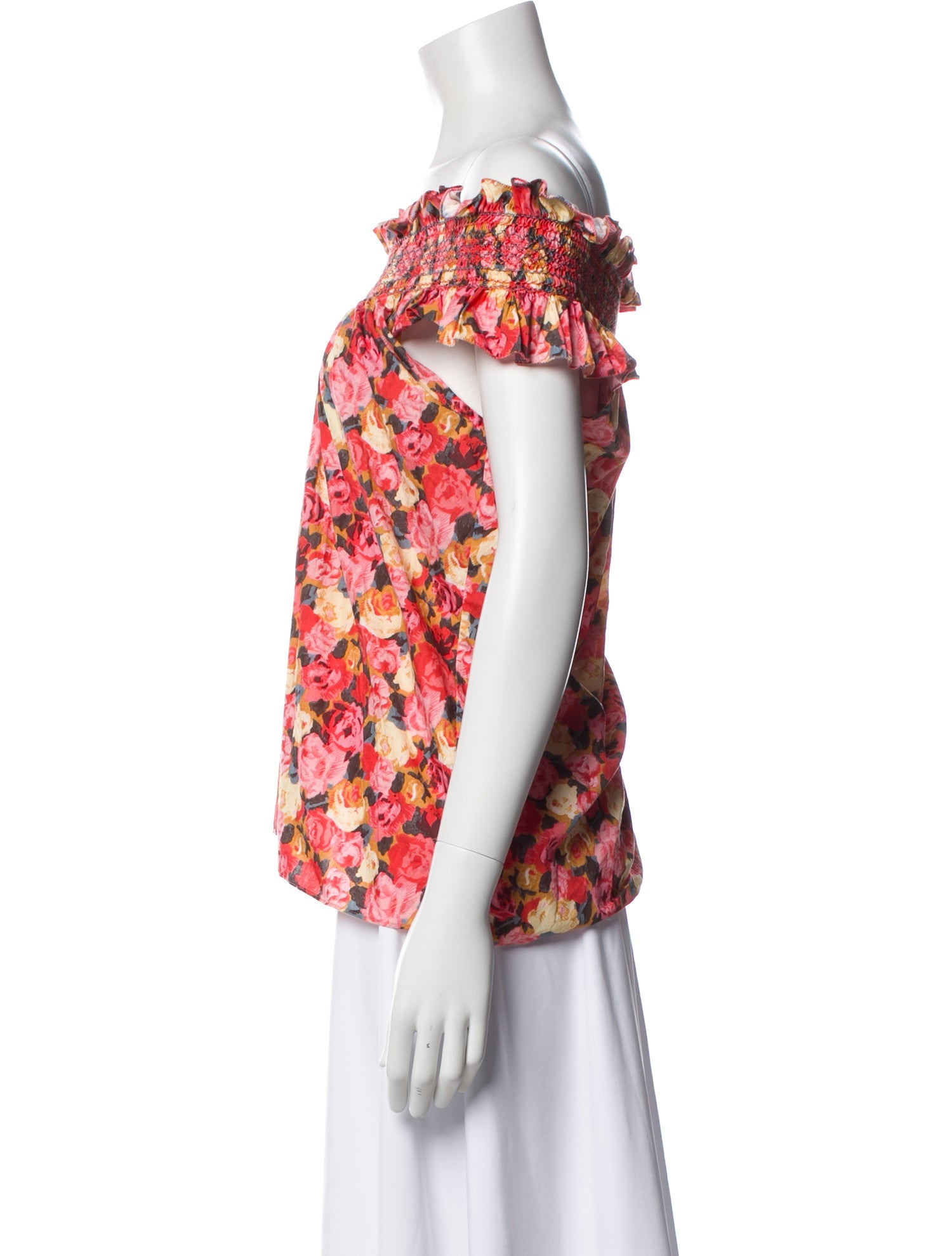 Loretta Caponi Floral Print Off-The-Shoulder Blouse