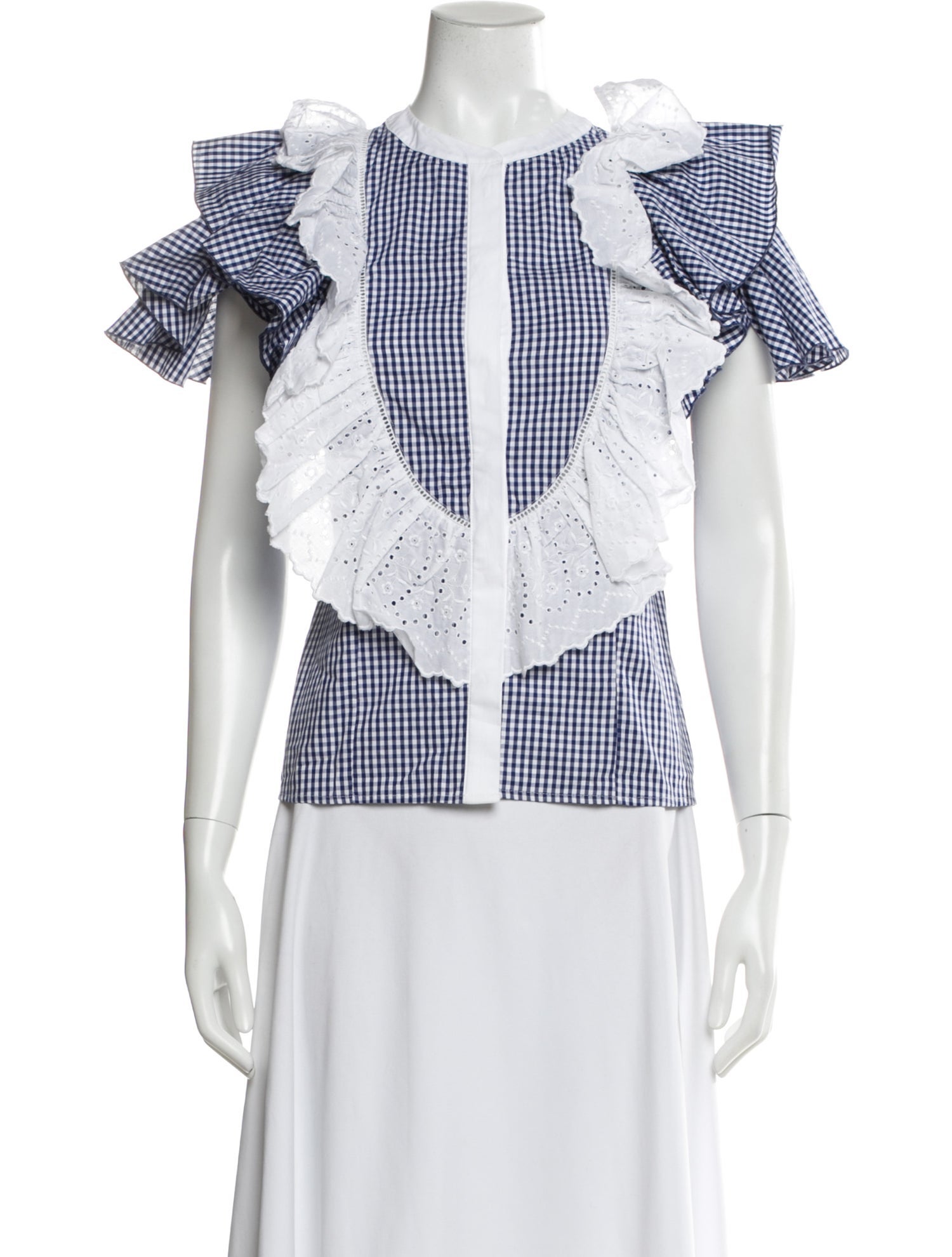 Loretta Caponi Plaid Print Short Sleeve Blouse