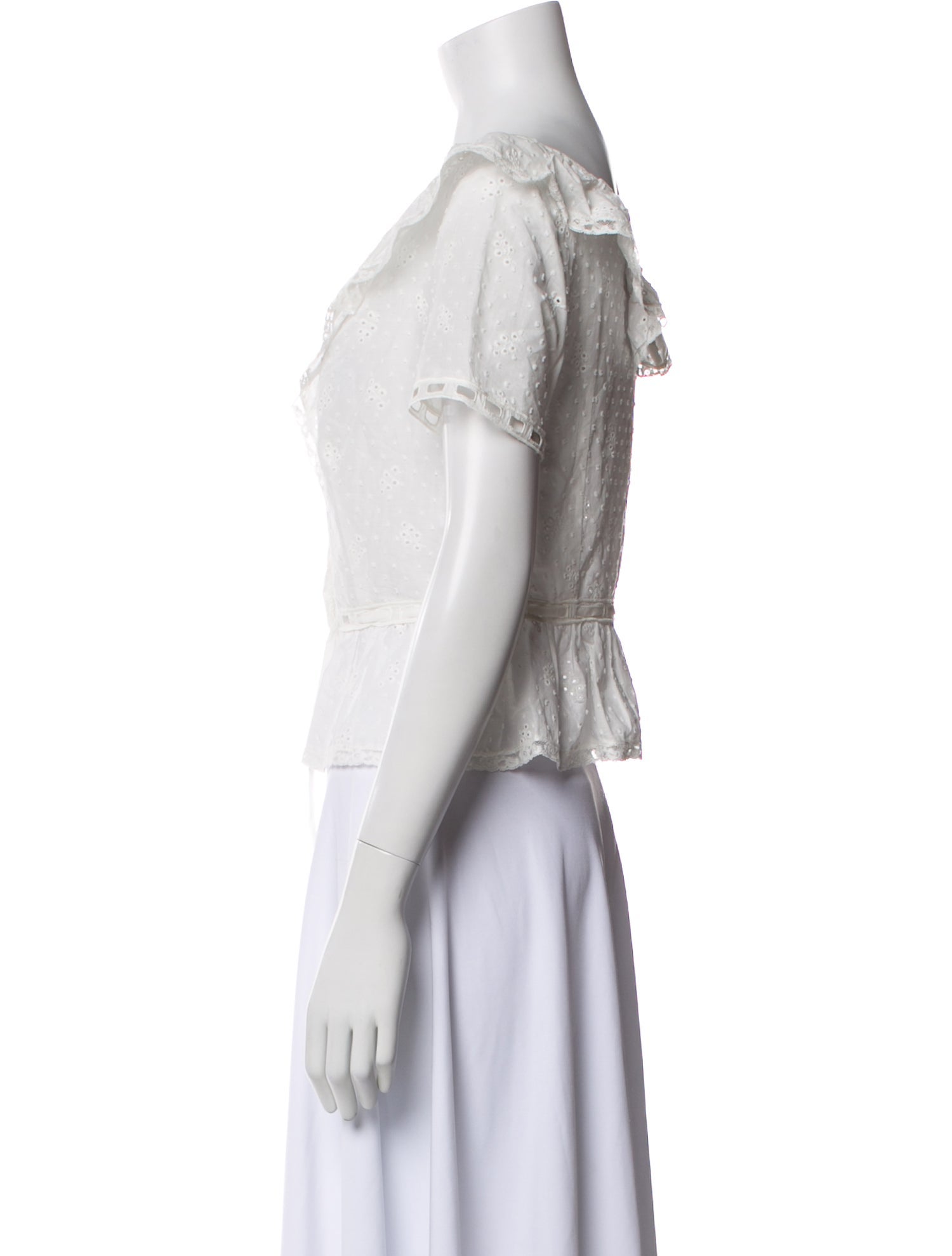 Loretta Caponi Off-The-Shoulder Short Sleeve Blouse