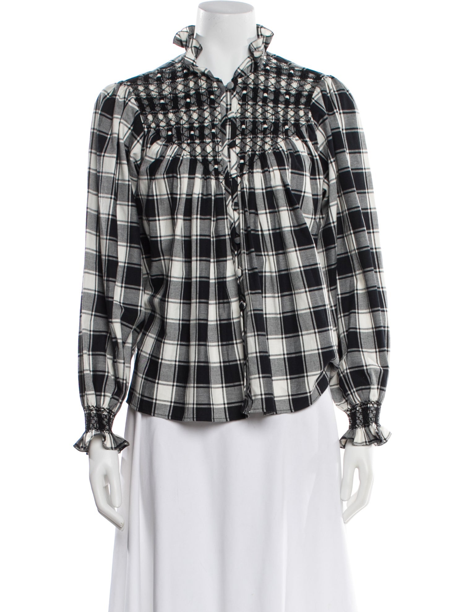 Loretta Caponi Plaid Print Long Sleeve Blouse