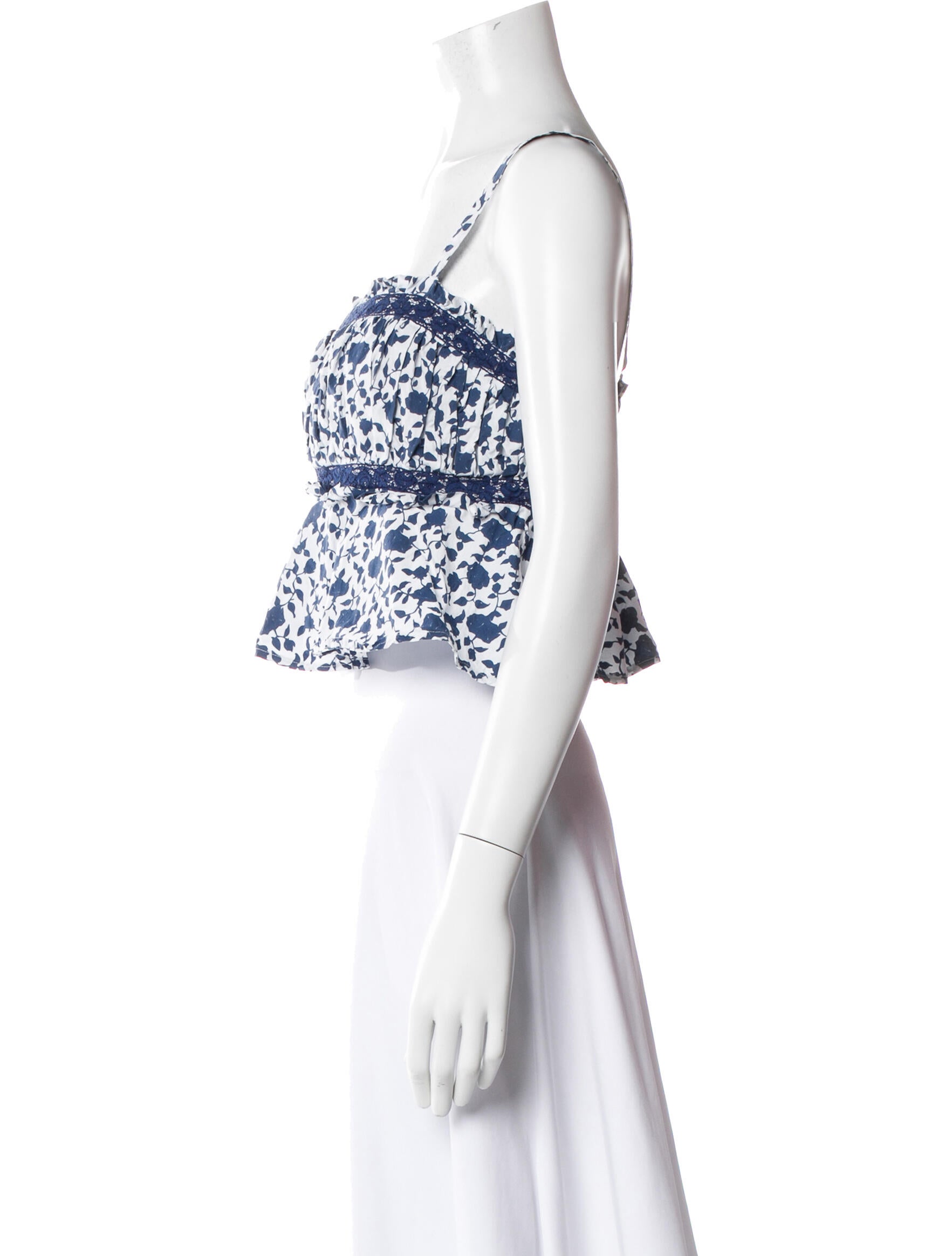 Loretta Caponi Floral Print Square Neckline Crop Top