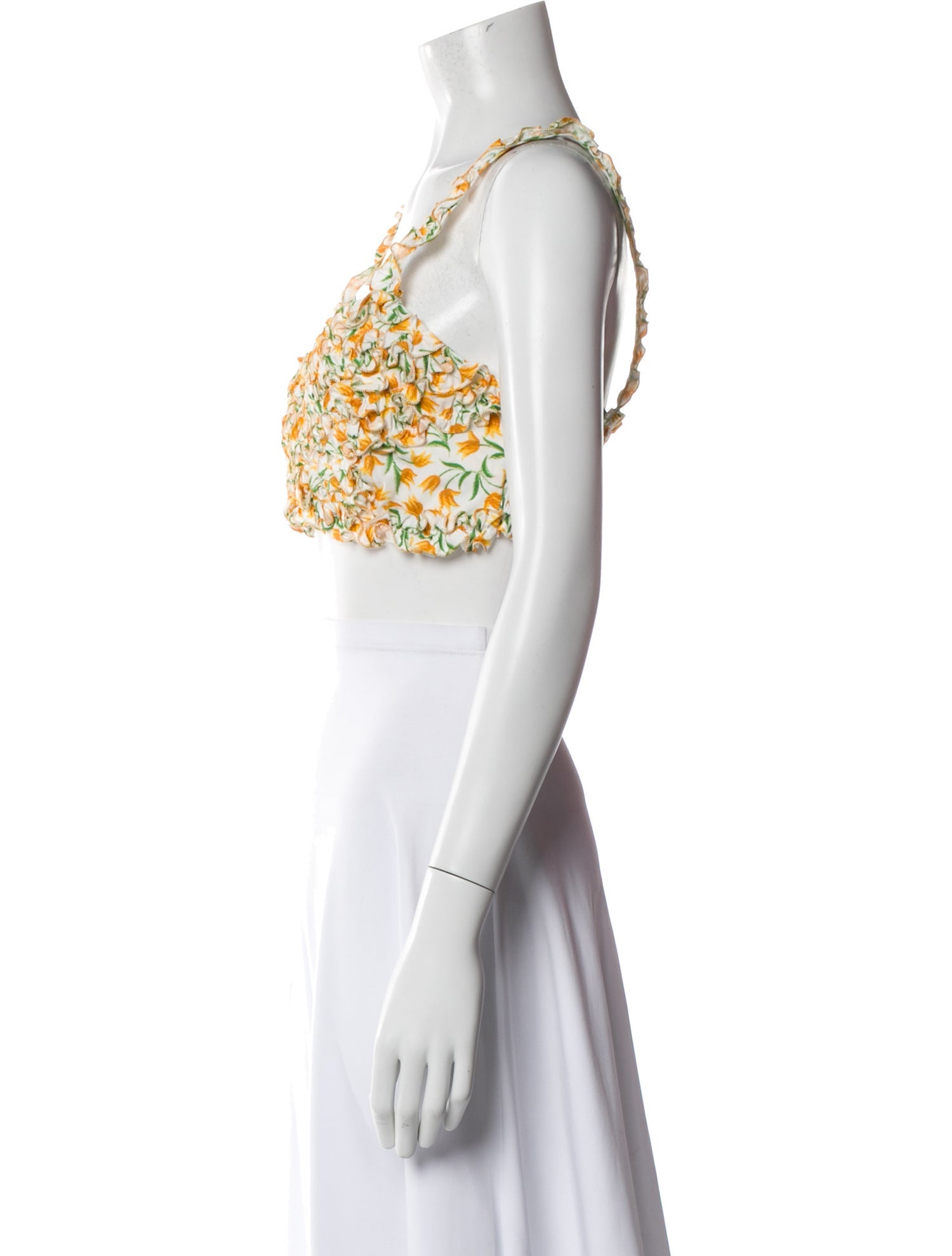 Loretta Caponi Floral Print V-Neck Crop Top