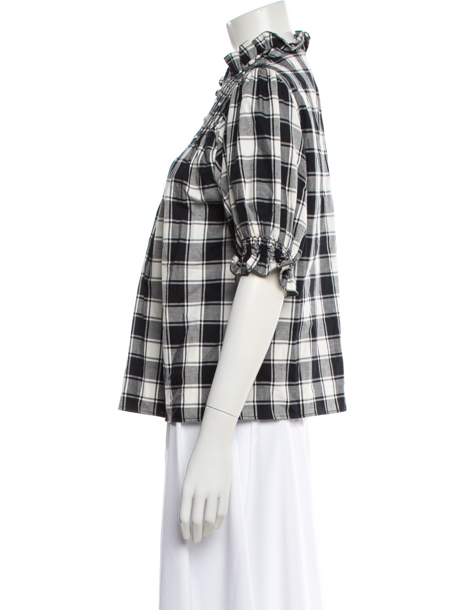 Loretta Caponi Plaid Print Short Sleeve Blouse w/ Tags