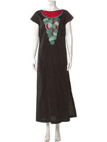 Pre-owned Loretta Caponi Bateau Neckline Long Dress W/ Tags In Multi