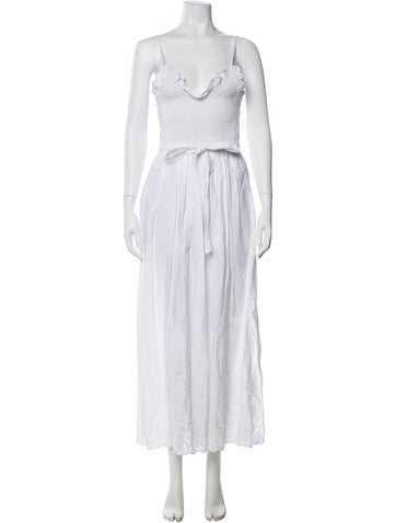 Pre-owned Loretta Caponi V-neck Long Dress In White