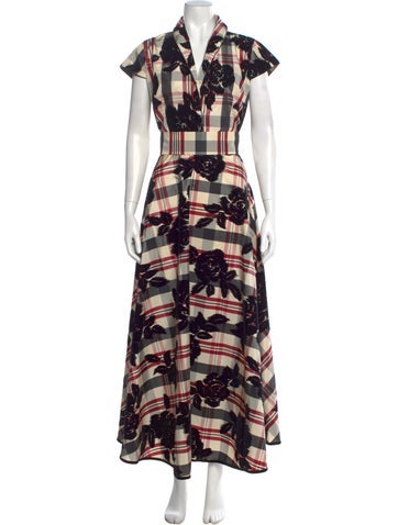 Pre-owned Loretta Caponi Printed Long Dress In Black