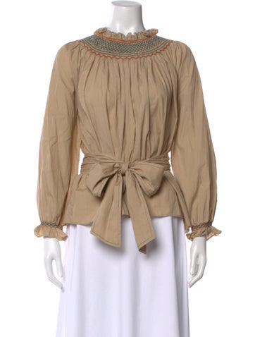 Pre-owned Loretta Caponi Mock Neck Long Sleeve Blouse In Neutral