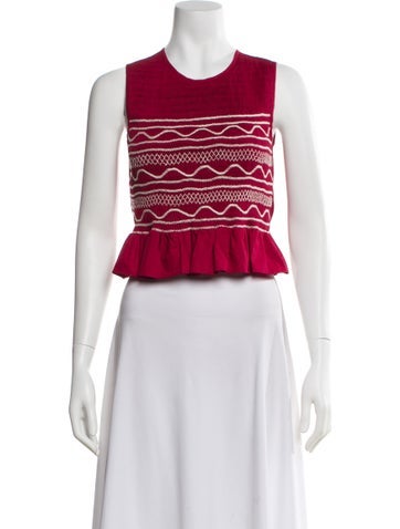 Pre-owned Loretta Caponi Striped Crew Neck Crop Top W/ Tags In Red