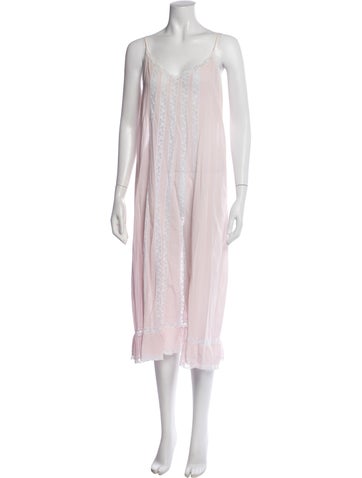 Pre-owned Loretta Caponi V-neck Midi Length Dress In Pink
