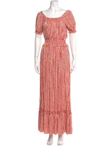 Pre-owned Loretta Caponi Striped Long Dress In Red