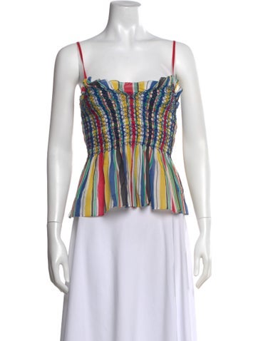 Pre-owned Loretta Caponi Striped Square Neckline Blouse In Multi