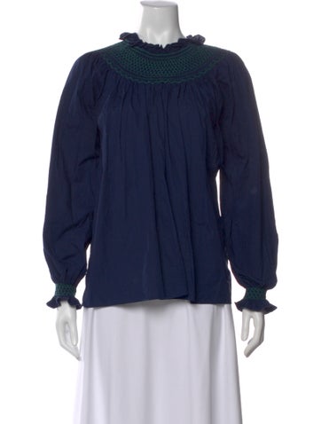 Pre-owned Loretta Caponi Long Sleeve Blouse In Blue