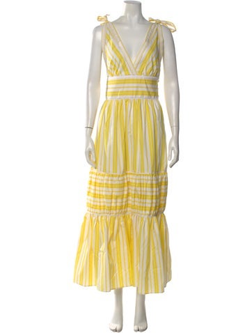 Pre-owned Loretta Caponi Striped Long Dress In Yellow