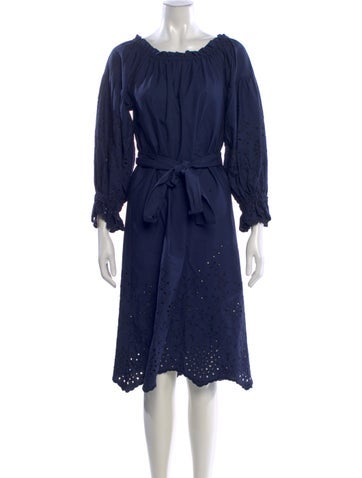 Pre-owned Loretta Caponi Bateau Neckline Midi Length Dress In Blue