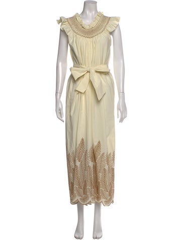 Pre-owned Loretta Caponi Cowl Neck Long Dress In Yellow