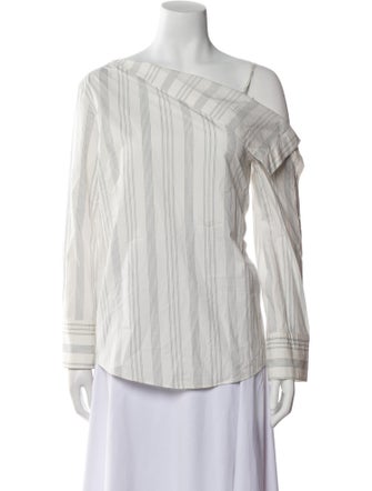 Loéil Striped One-Shoulder Button-Up Top