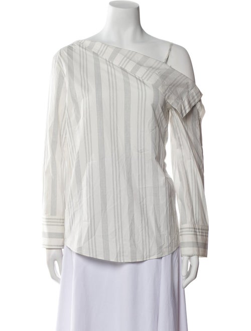 Loéil Striped One-Shoulder Button-Up Top