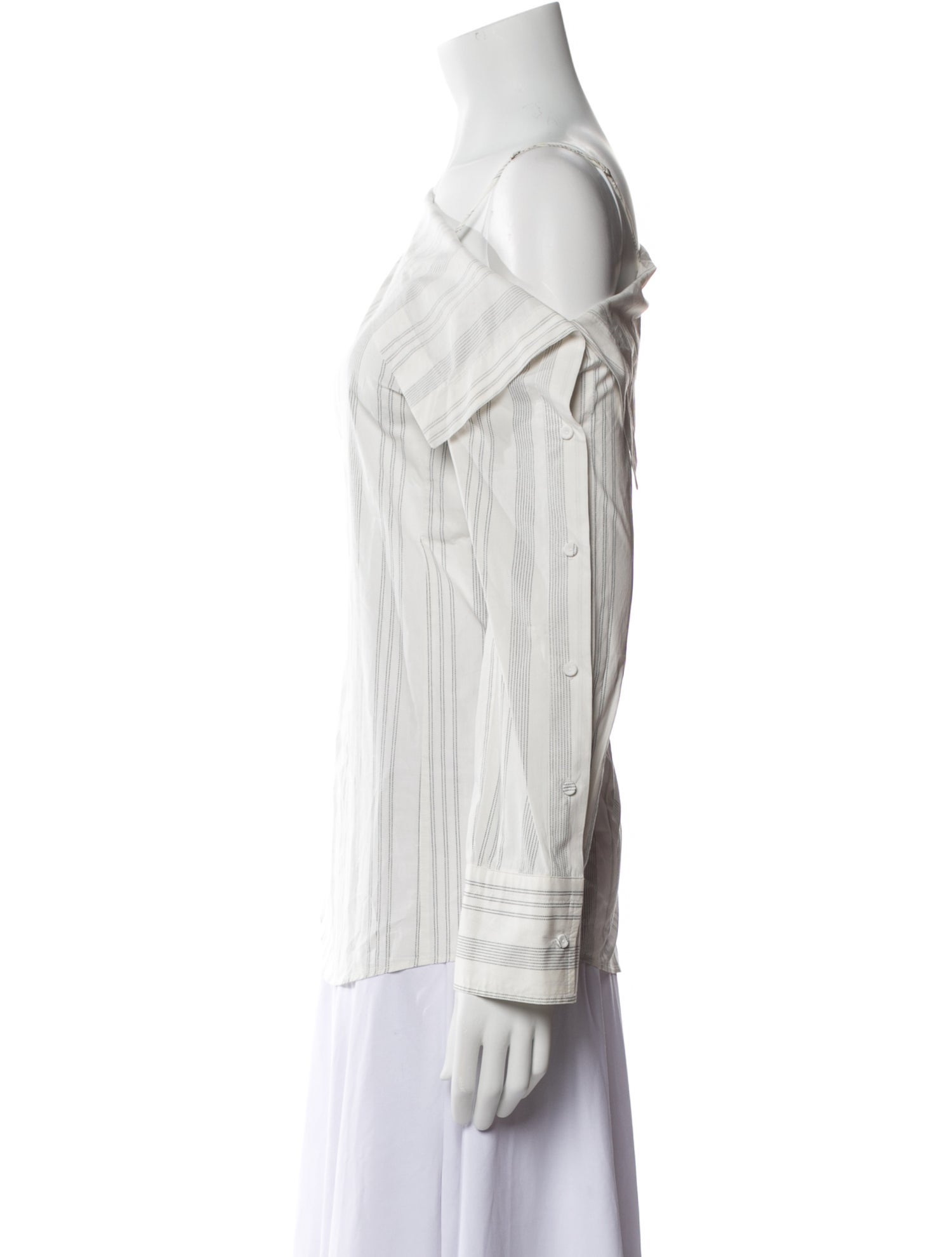 Loéil Striped One-Shoulder Button-Up Top