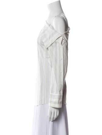 Loéil Striped One-Shoulder Button-Up Top