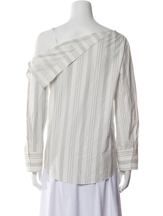 Loéil Striped One-Shoulder Button-Up Top