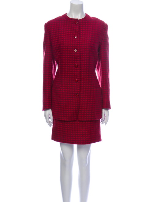 Louis Feraud Wool Plaid Print Skirt Set Wool