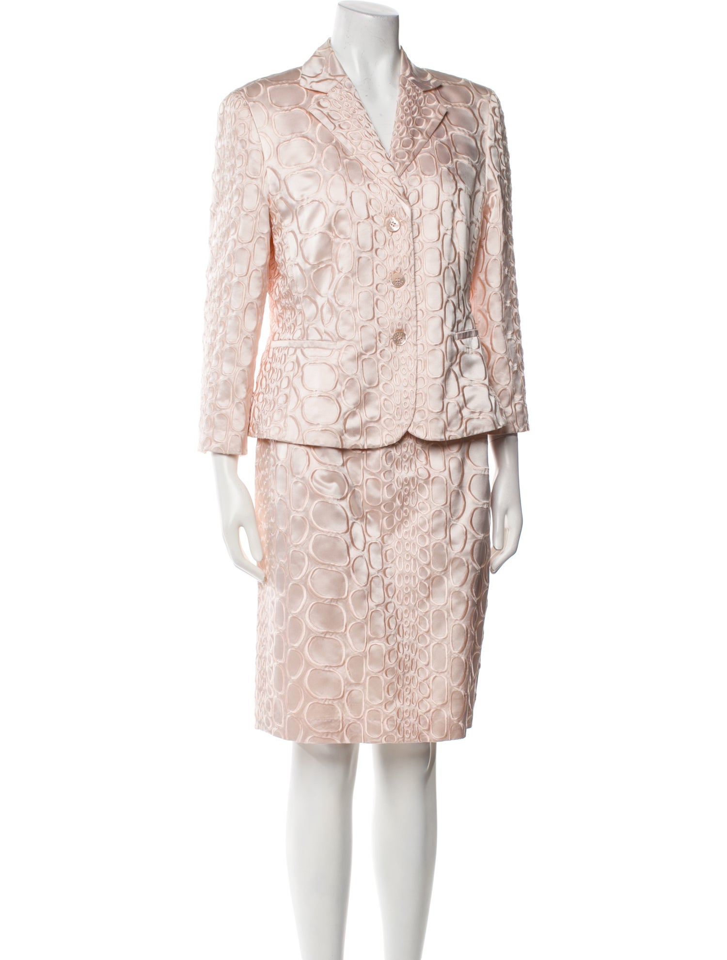 Louis Feraud Silk Lace Pattern Skirt Suit
