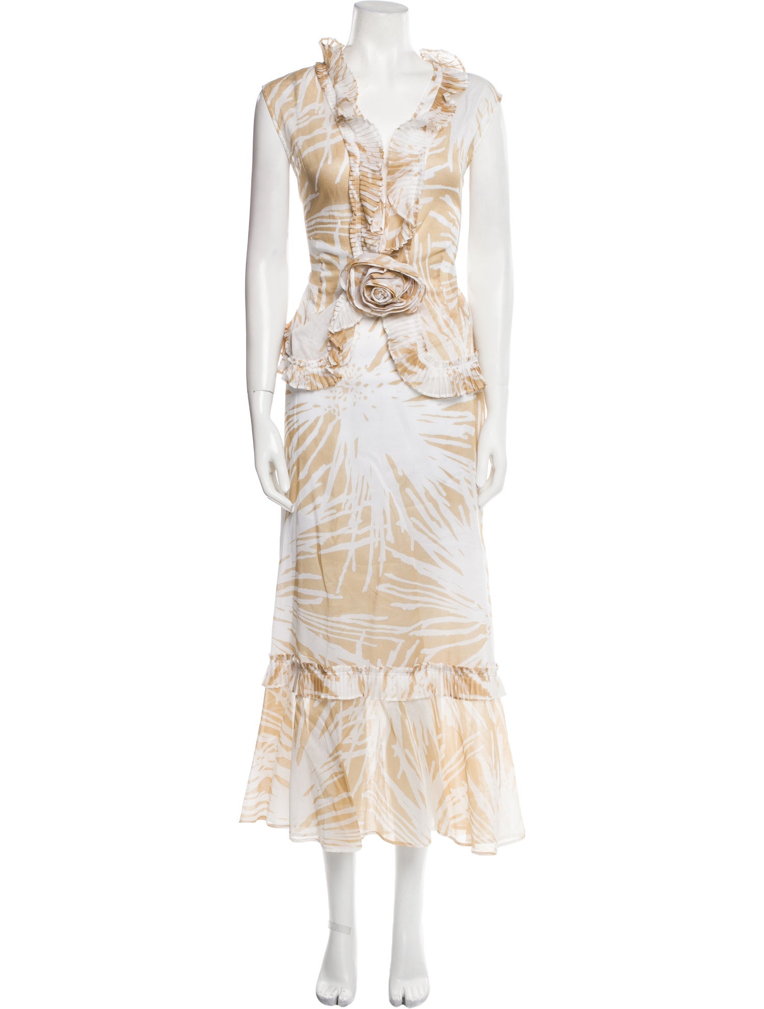 Louis Feraud Printed Pleated Accents Skirt Set