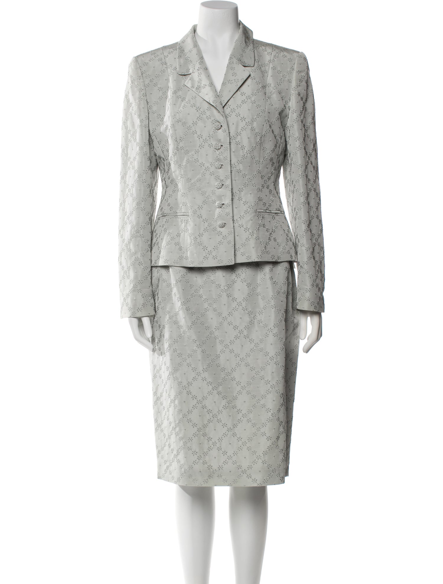 Louis Feraud Printed Eyelet Trim Skirt Set