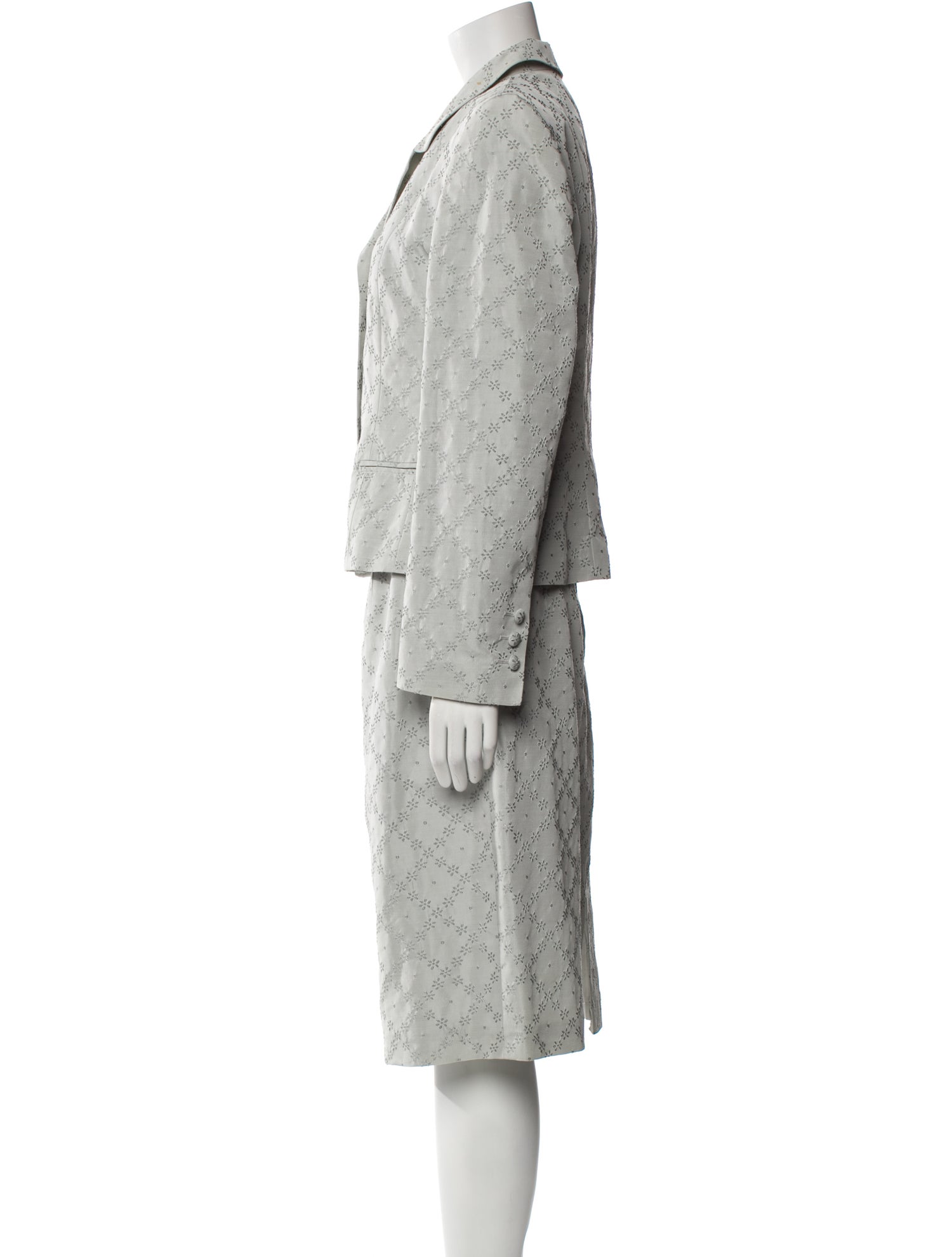 Louis Feraud Printed Eyelet Trim Skirt Set