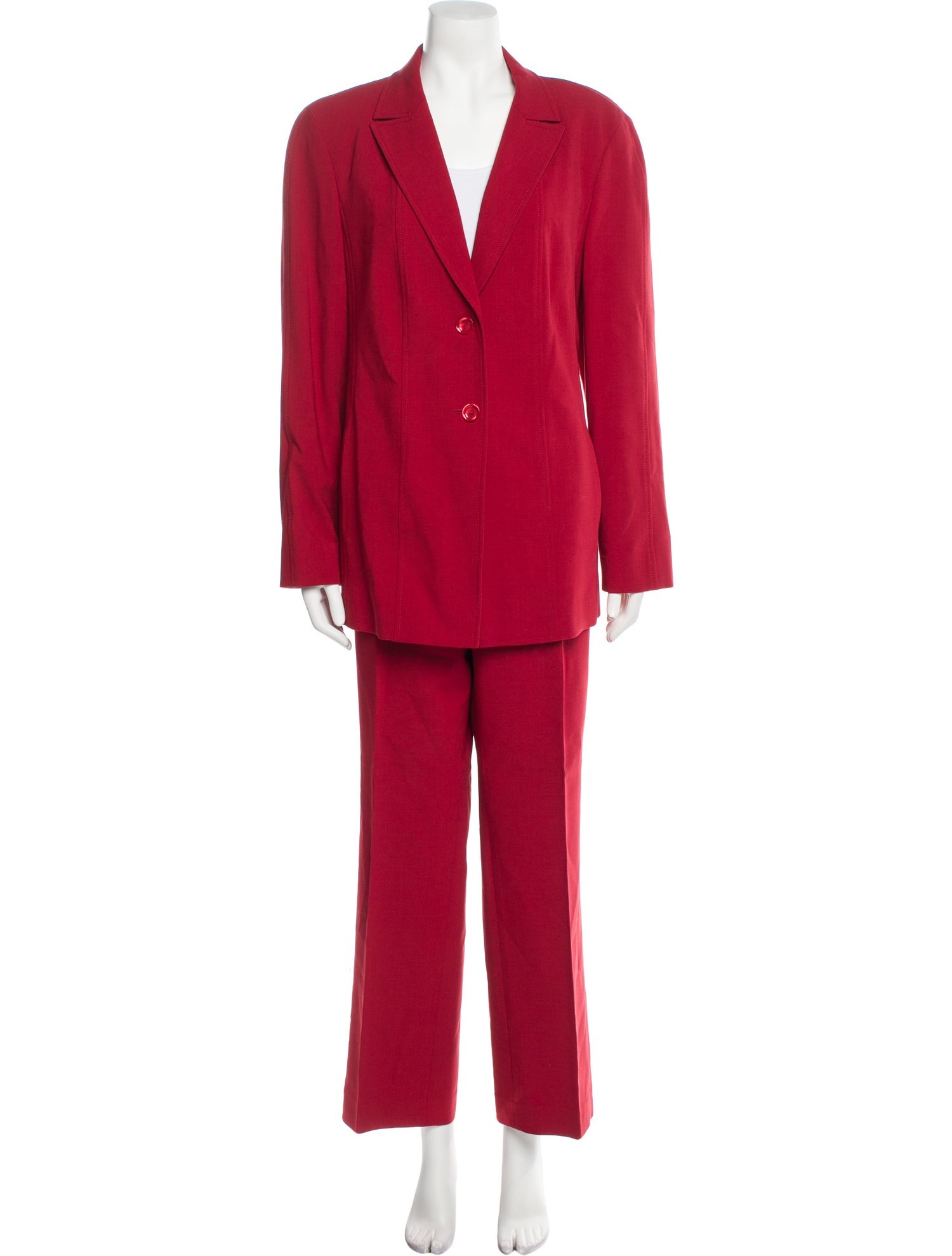 Louis Feraud Virgin Wool Embroidered Accent Pantsuit