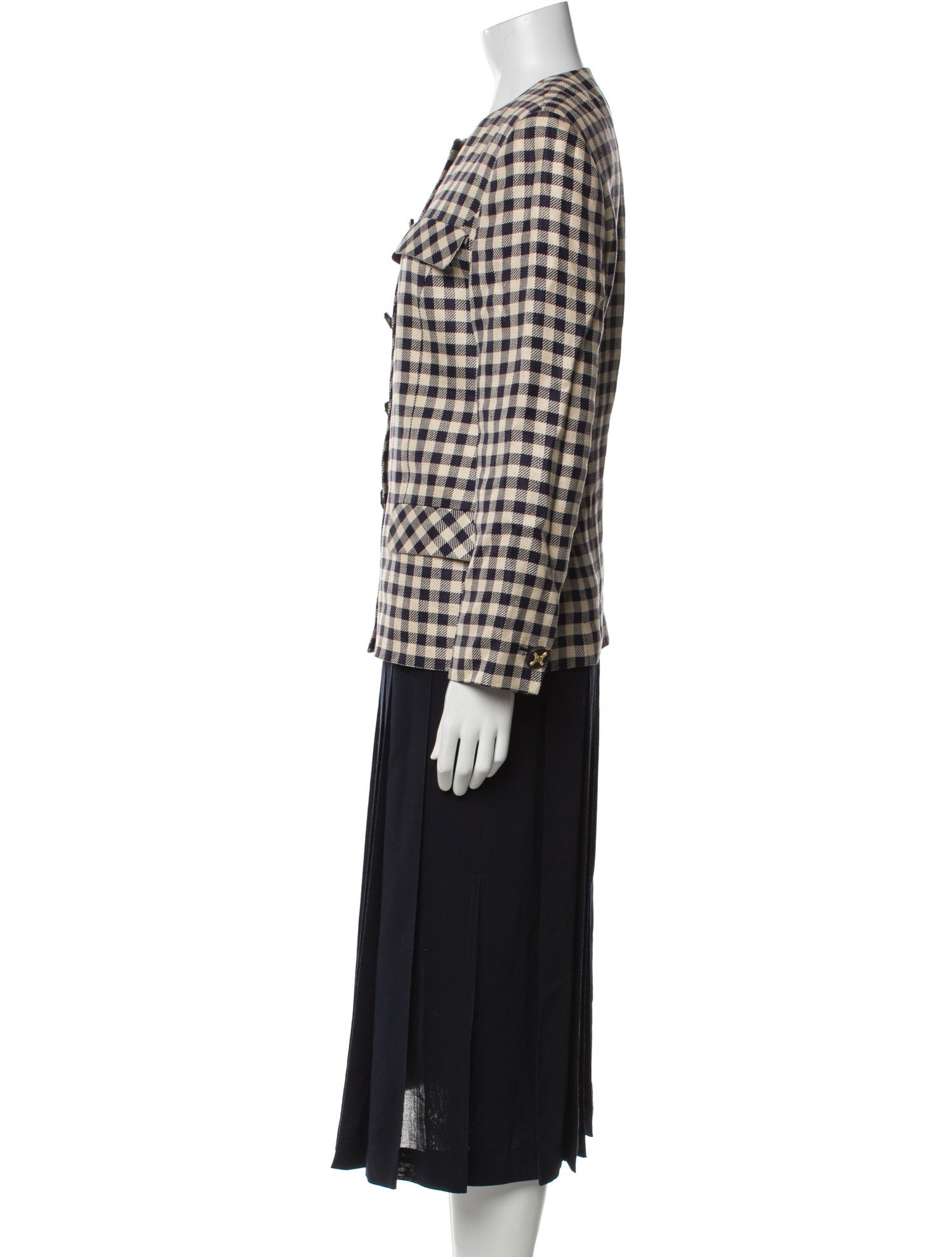 Louis Feraud Linen Plaid Print Skirt Suit