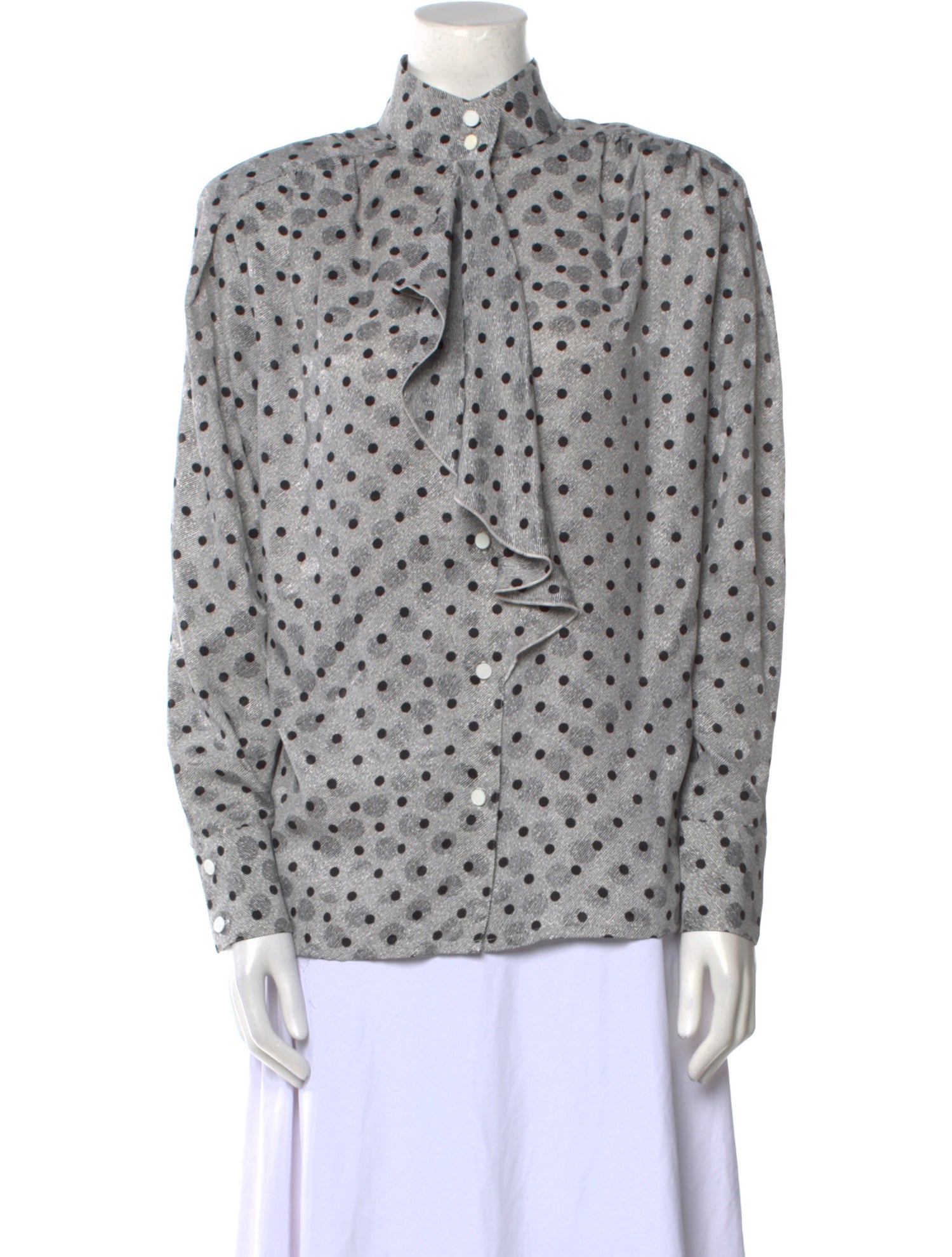 Louis Feraud Polka Dot Print Mock Neck Button-Up Top